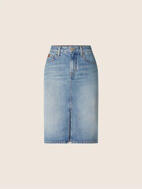 Light Blue Denim Pencil Skirt with Front Vent